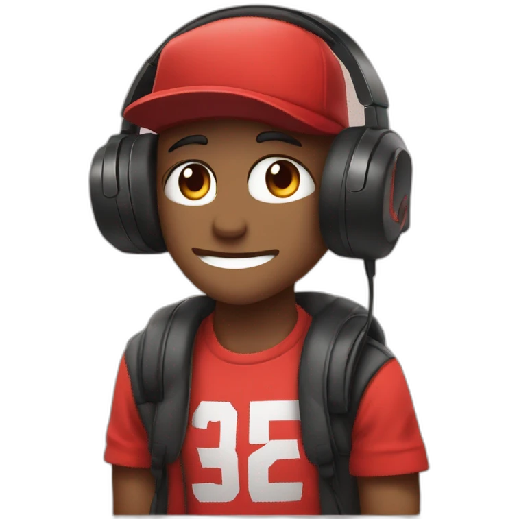 Streamer wearing the cap and headphone with tshirt black and red squares emoji