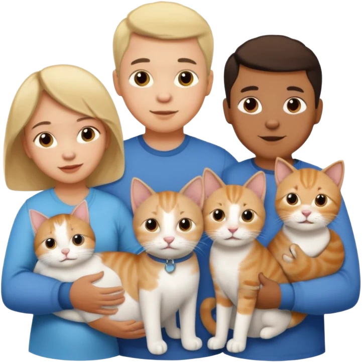 Un bebé Un niño de 10 años y papá y mamá tambien un gato y un perro todos son parte de la familia emoji