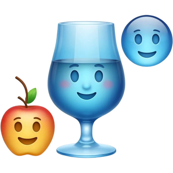 Make a standard set of emoji (all) in the style of glass from Apple, volumetric with a 3D effect and a transparency effect, and a small one with a blue gradient or light blue emoji