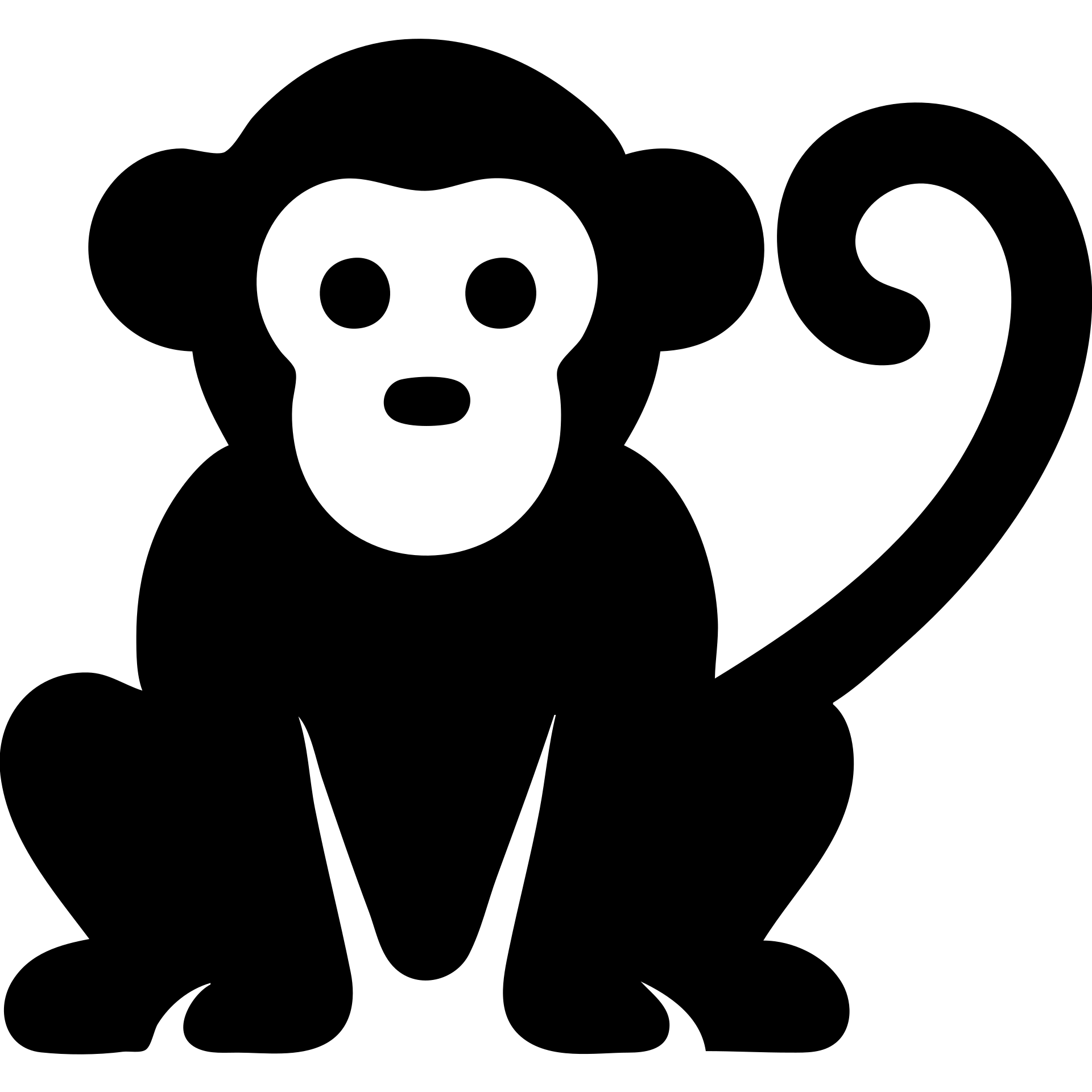 monkey, solid black filled icon, bold shape, no color emoji