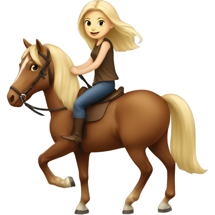 Blonde girl ridding brown horse  emoji