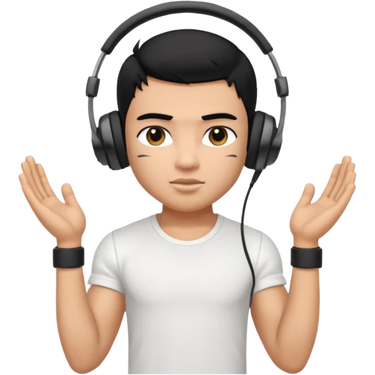a pretty bratz fair indian boy with black hair. lean but muscled, wearing a white tshirt. headphones on emoji