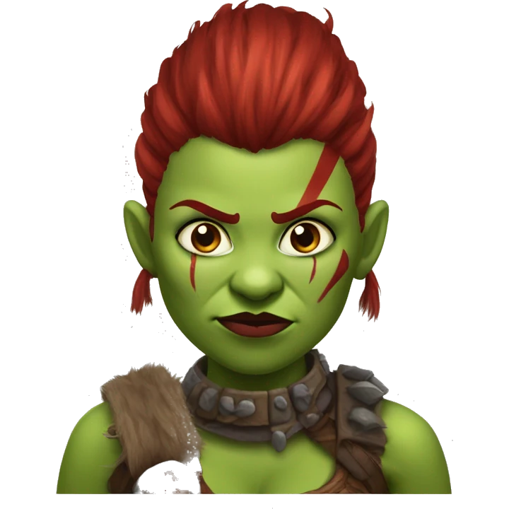 Berserker orc woman with red beard & red mohican emoji