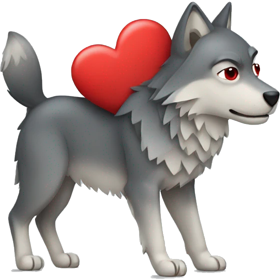 wolf holding red heart  emoji
