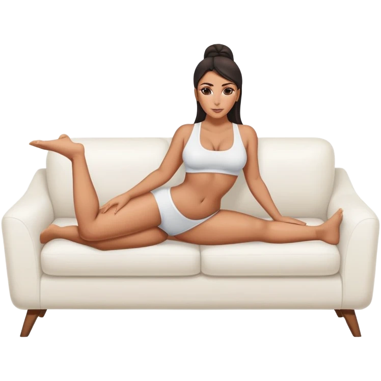 hypereal fullbody kim kardashian in undies lying on couch comfy yoga pose emoji