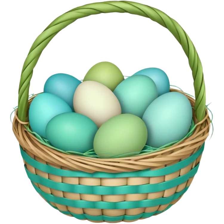 Easter basket filled with light green and turquoise colored eggs emoji