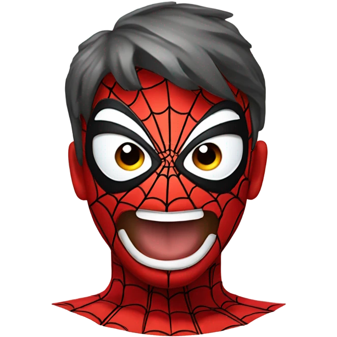 Spiderman head as an emoji , but with half the bottom half of his mask uncover revealing spider man grinning  emoji