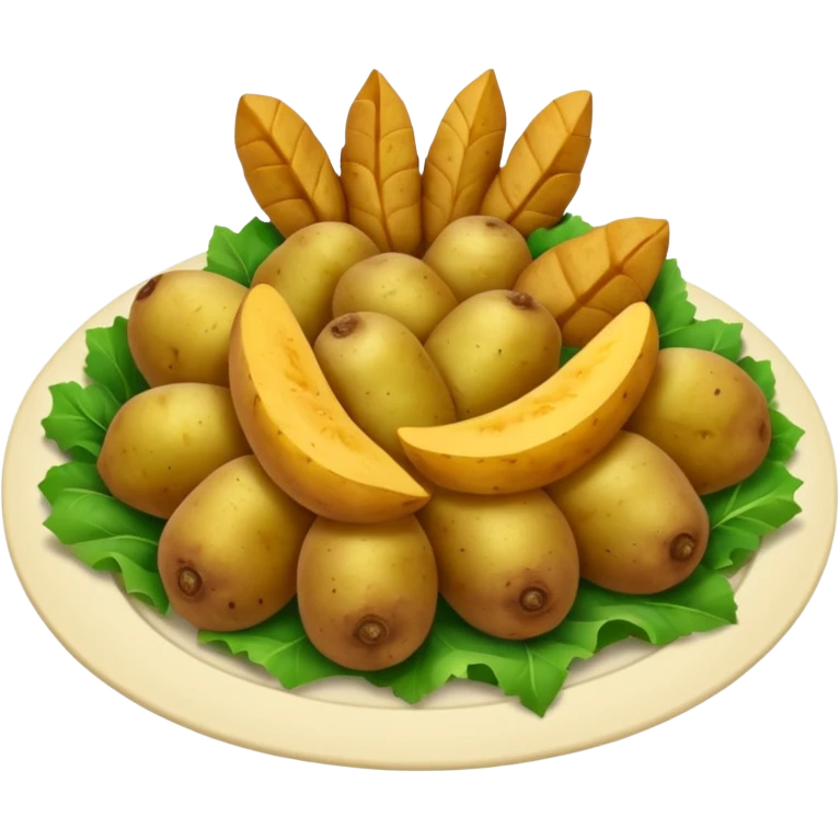 prato de jantar de buffet com batatas carnes e vegetais verdes emoji