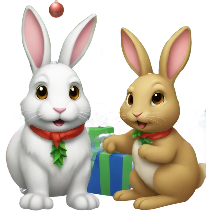 Two rabbit under a christmas tree emoji