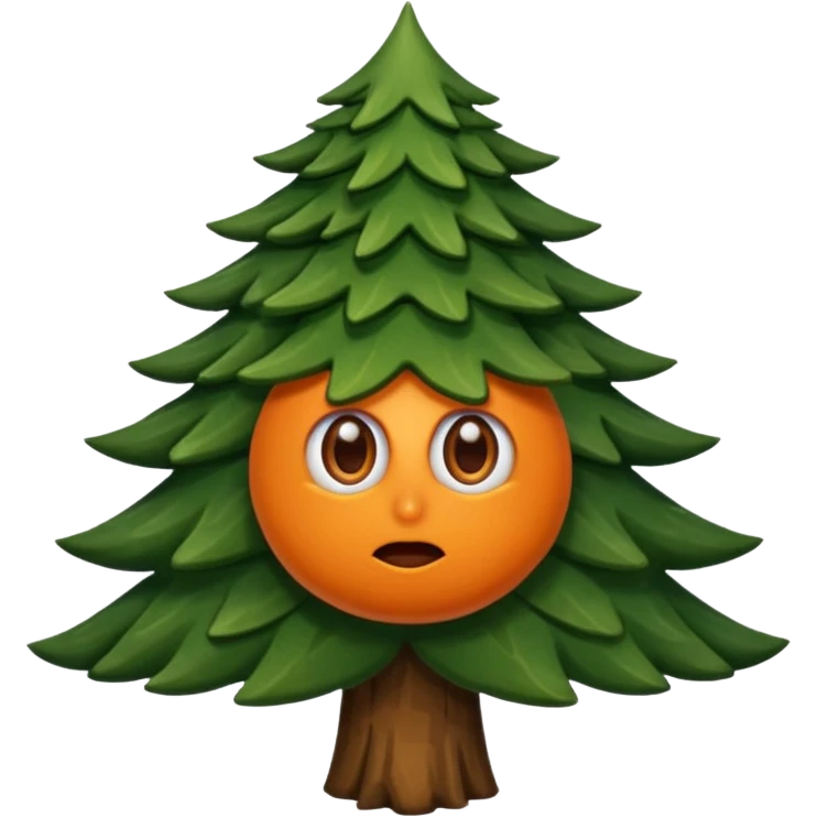 sapin avec deux gros yeux orange, pas de bouche emoji