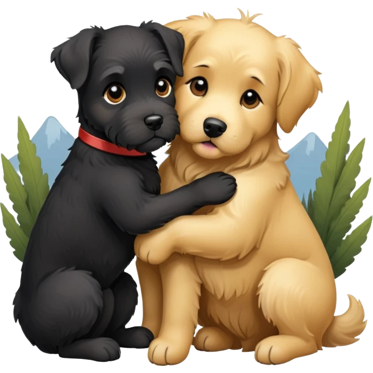 black shnauzer hugging a golden retriever  emoji