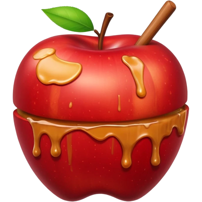 Apple with a stick on top with caramel drizzled over it emoji