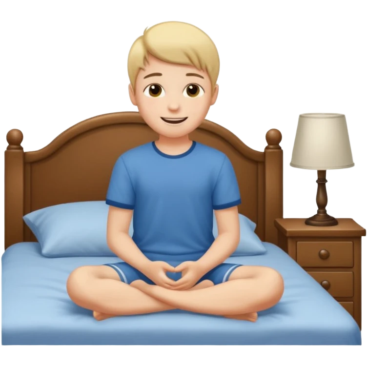 emoji- of a smiley boy sitting on the bed emoji