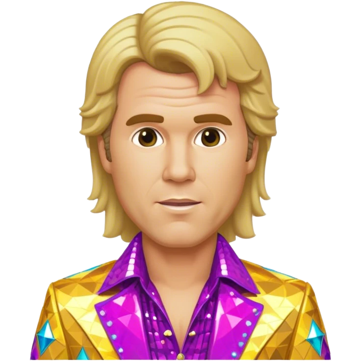 will ferrel realistic, with long blonde straight hair, disco outfit potrate emoji