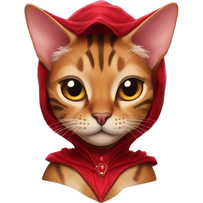 Bengal cat dressed like the scarlet witch with the scarlet witches red headpiece on emoji