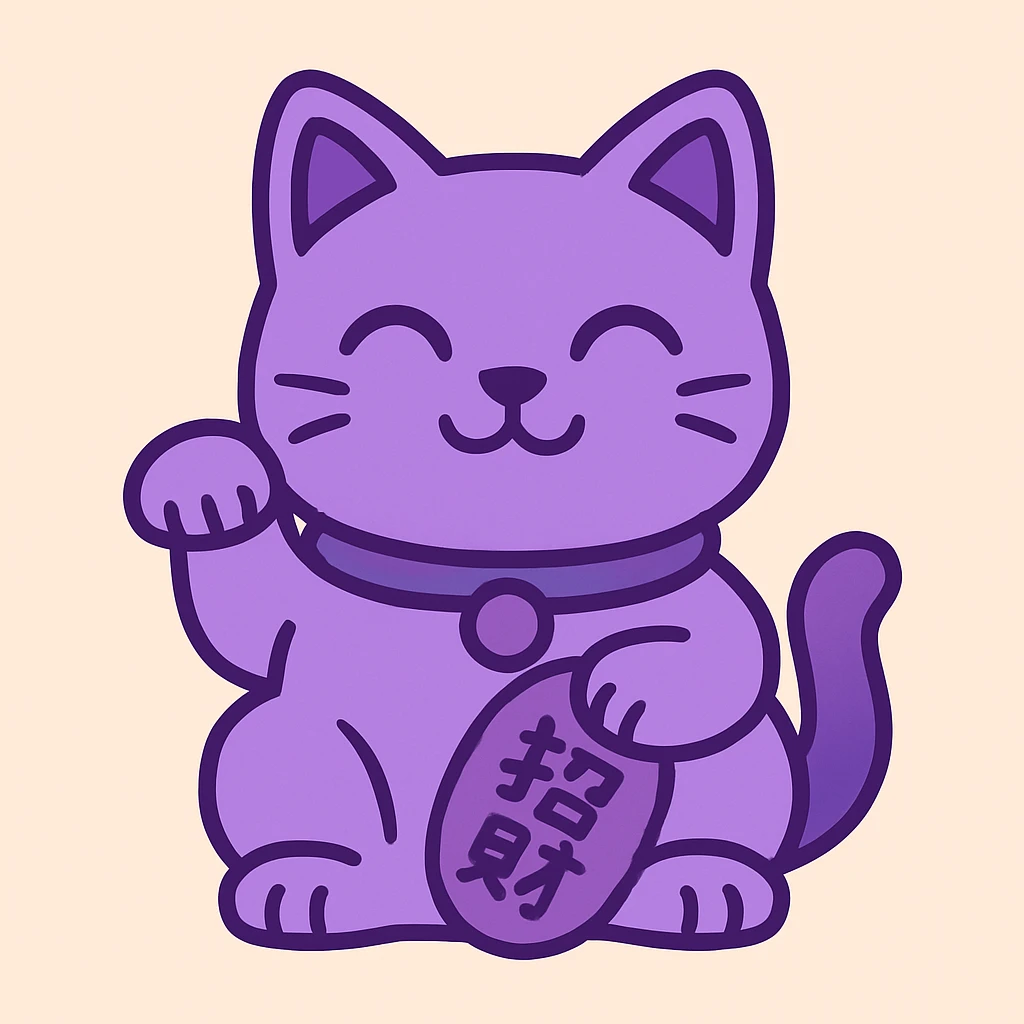 Purple Chinese lucky cat in a flat toon style  emoji