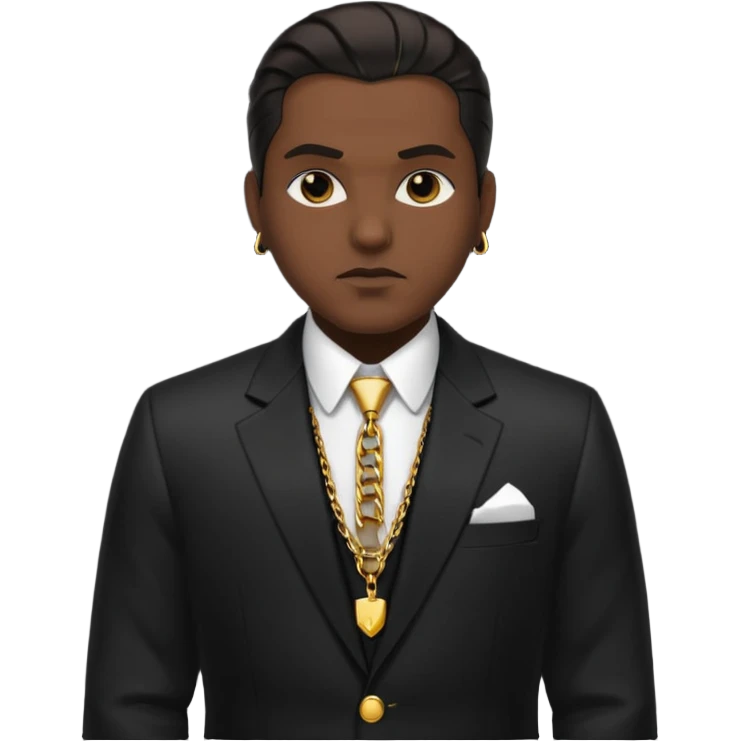 Mob boss in black suit, slick hair, gold chain, emoji