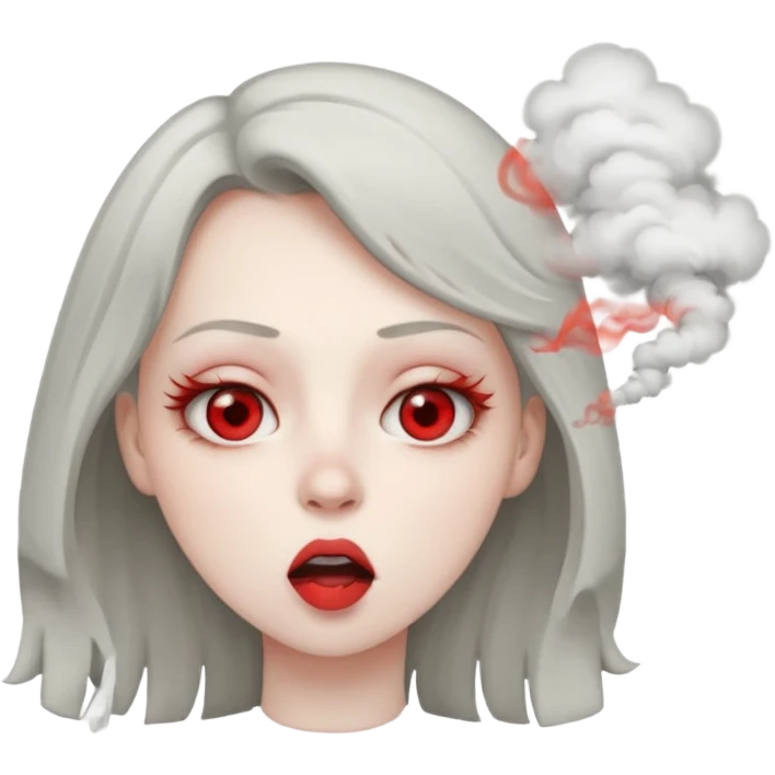 Girl with sleepy red eyes and smoke coming out of her mouth emoji