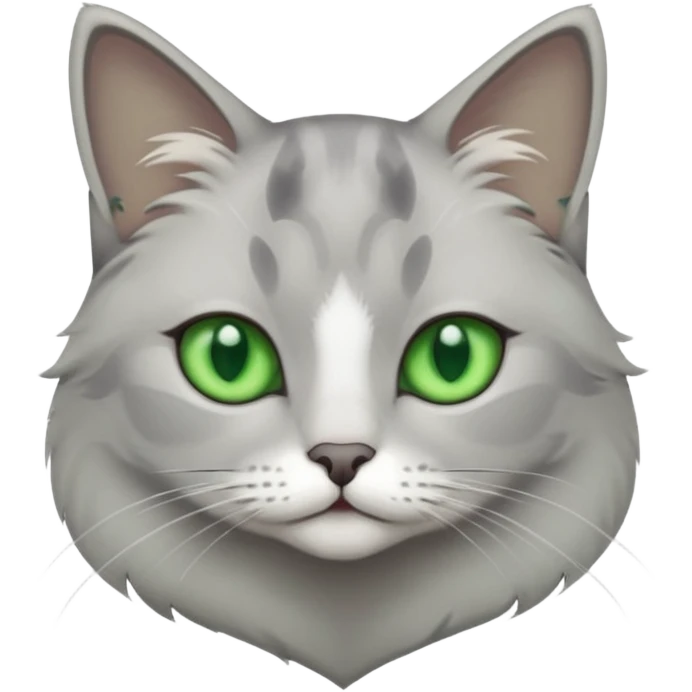grey cat with green eyes and white stain bottom the neck emoji