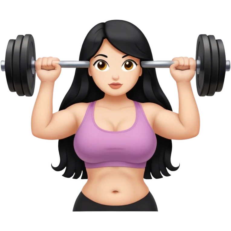 Curvy girl with long hair lifting weights  emoji