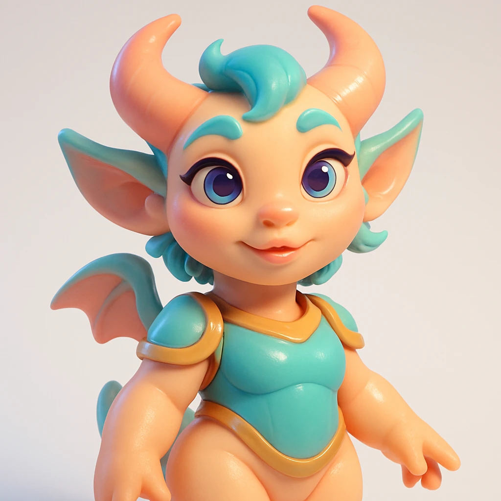 3D sculpture of fantastic creature in Pixar × Overwatch × Loish style, smooth shapes, warm porcelain skin, smooth and plastic finish, vivid pastel colors, soft bloom, white gradient background, juicy highlights on eyes and lips, no contours or rough textures emoji