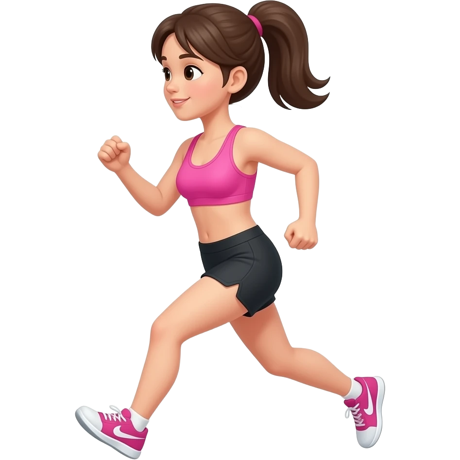 une fille qui cours , brassière rose short noir emoji