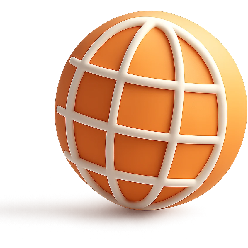 3D orange globe icon, modern style, grid lines emoji