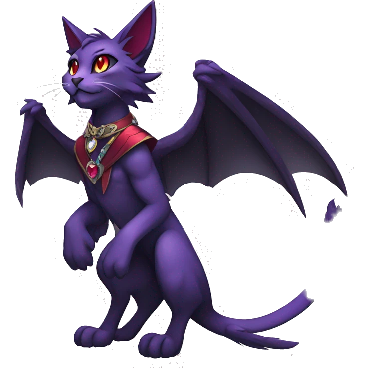 cool cartoon anthro edgy distinguished ethereal elegant beautiful fantasy black purple red ethereal fantasy nargacuga-Noivern-cat-Quiana-Fakemon collar harness gem full body emoji