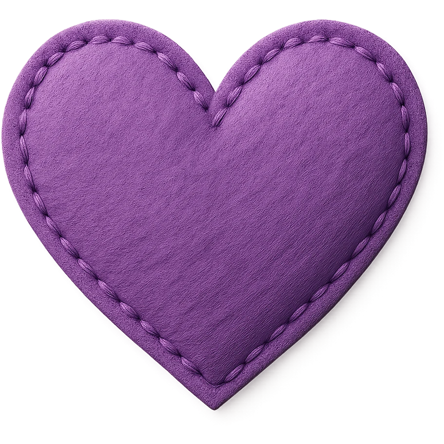 purple heart, felt patch style, stitched, no text emoji