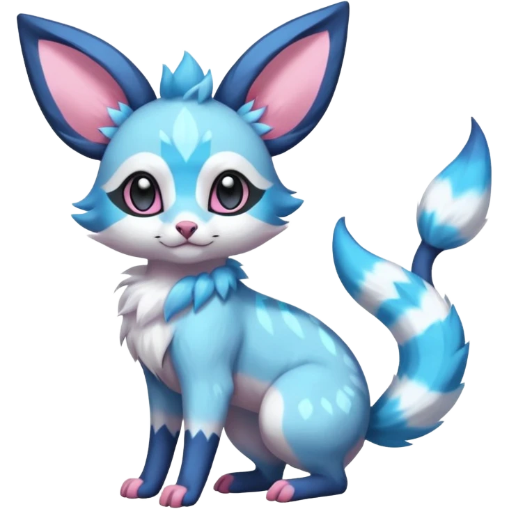 Rare realistic cute adorable epic aesthetic colorful Amaura-Sylveon-Glaceon-Civet-Genet-species-Fakemon-hybrid-creature, with markings, full body emoji