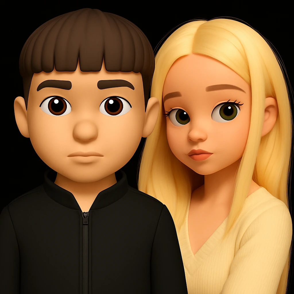 Place these two 3d emoji images on one background as two separate figures without changing the images themselves emoji
