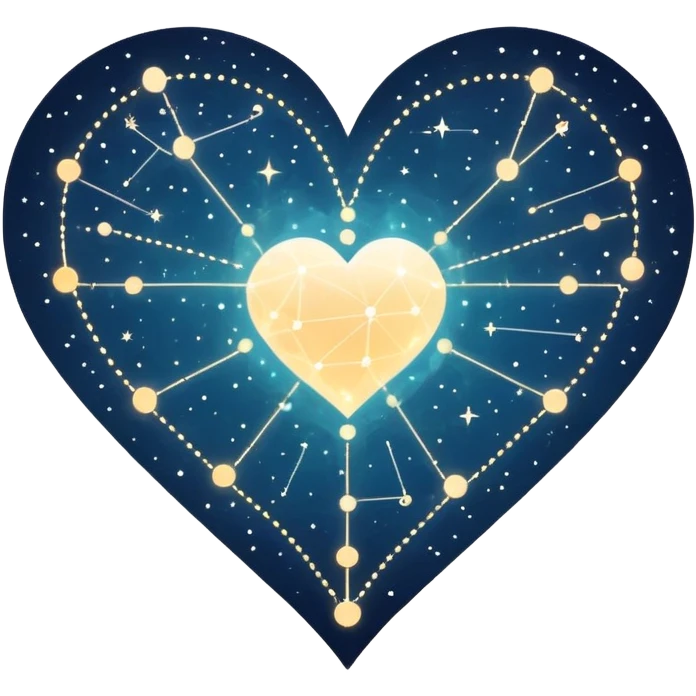 Abstract navigational map with constellation dots forming heart patterns when connected, magical ethereal map with subtle heart geography emoji