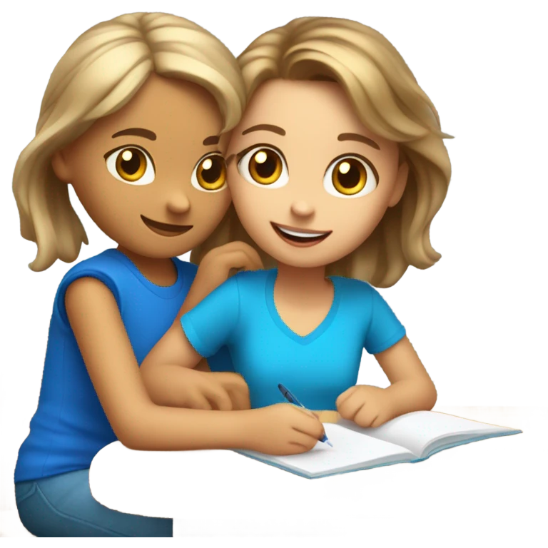 Little Girl, white skin, bronze hair, smile, tutor, bright blue t shirt, icon  emoji