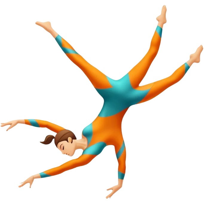 A dynamic emblem symbolizing acrobatic sports, featuring an abstract representation of an acrobat mid-performance, performing a graceful flip or aerial pose. The emblem should incorporate sleek lines and shapes that evoke motion and precision, with a clean, professional look. emoji