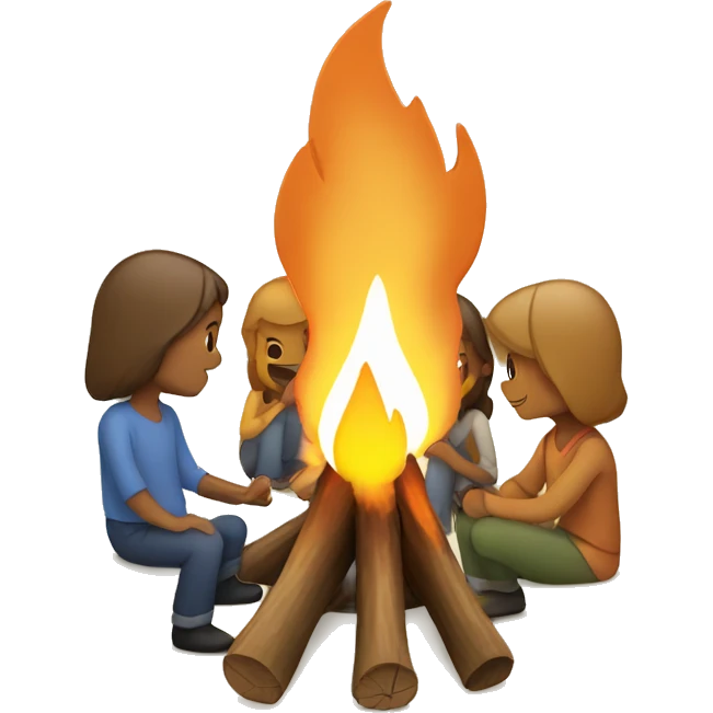 campfire with 3 white people around it emoji