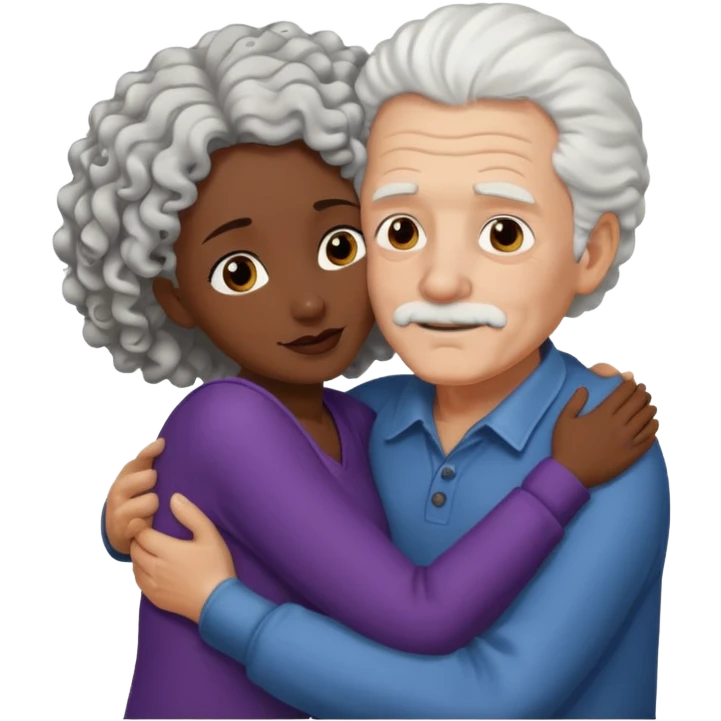  White no hiar Old man hugging dack skin curly hair woman emoji