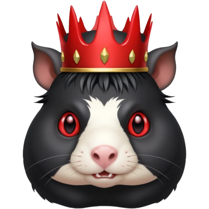 black guinea pig with red eyes, looking evil, wearing a demon crown emoji