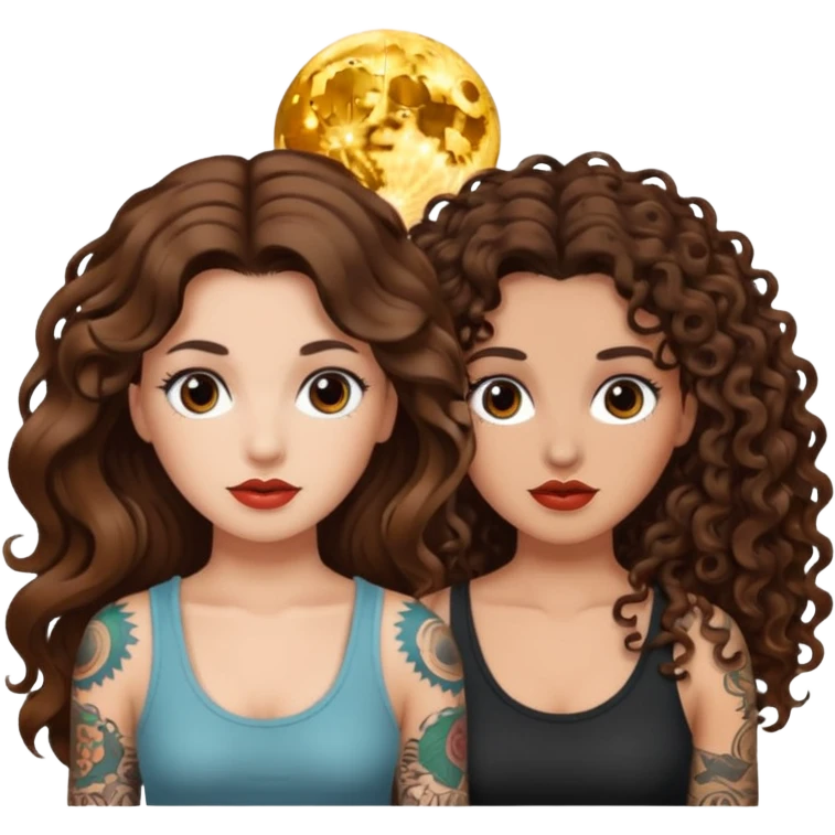 moon color change — long wavy brown hair tattooed woman and short tight curly brown hair woman — alarmed emoji
