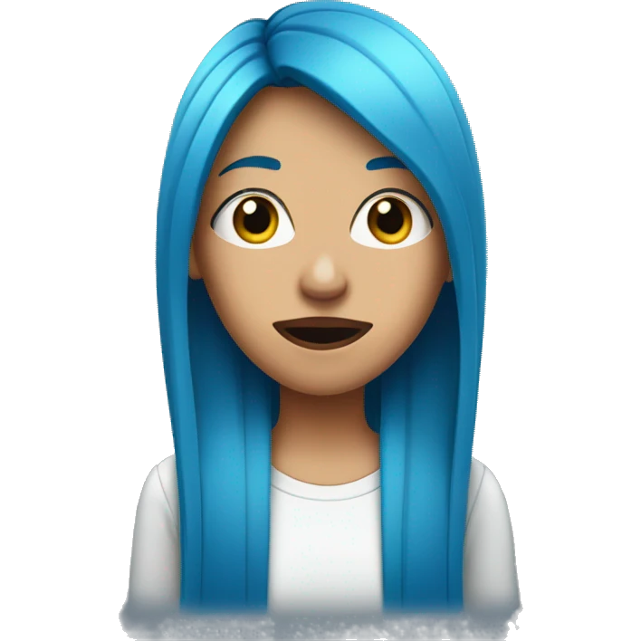 Emoji blue-haired woman with long straight hair with her index in front of her mouth emoji