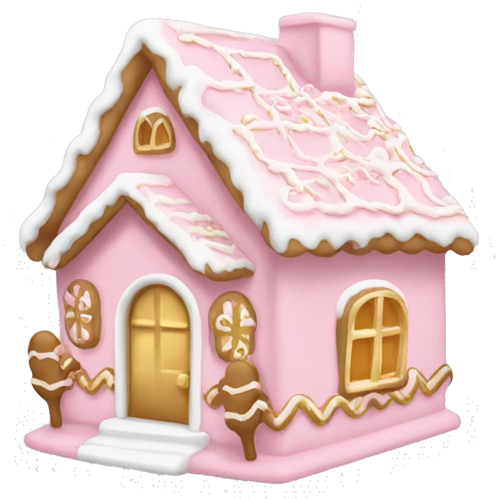 light pink and gold and white gingerbread house emoji