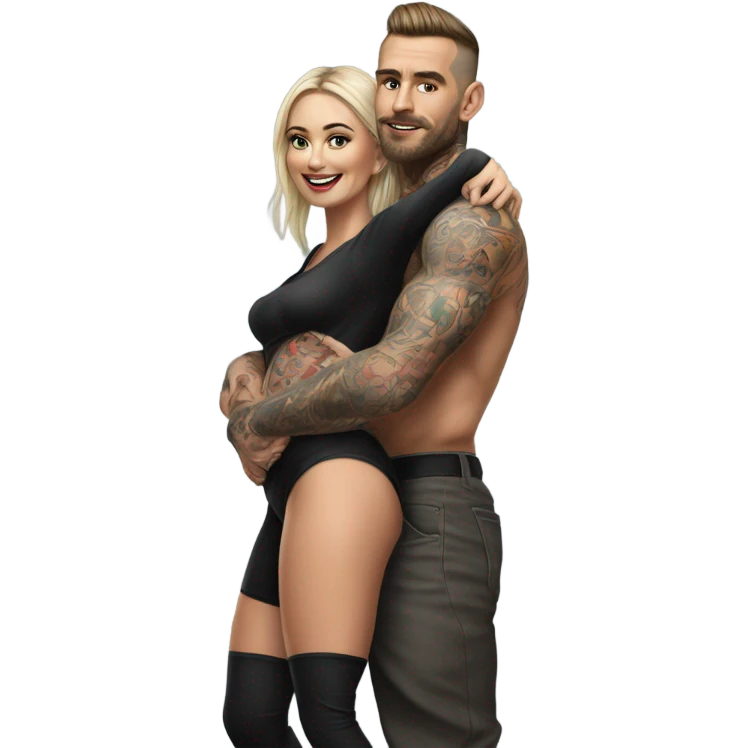 Hyper Realistic beautiful woman climbing a handsome tattooed man's back emoji