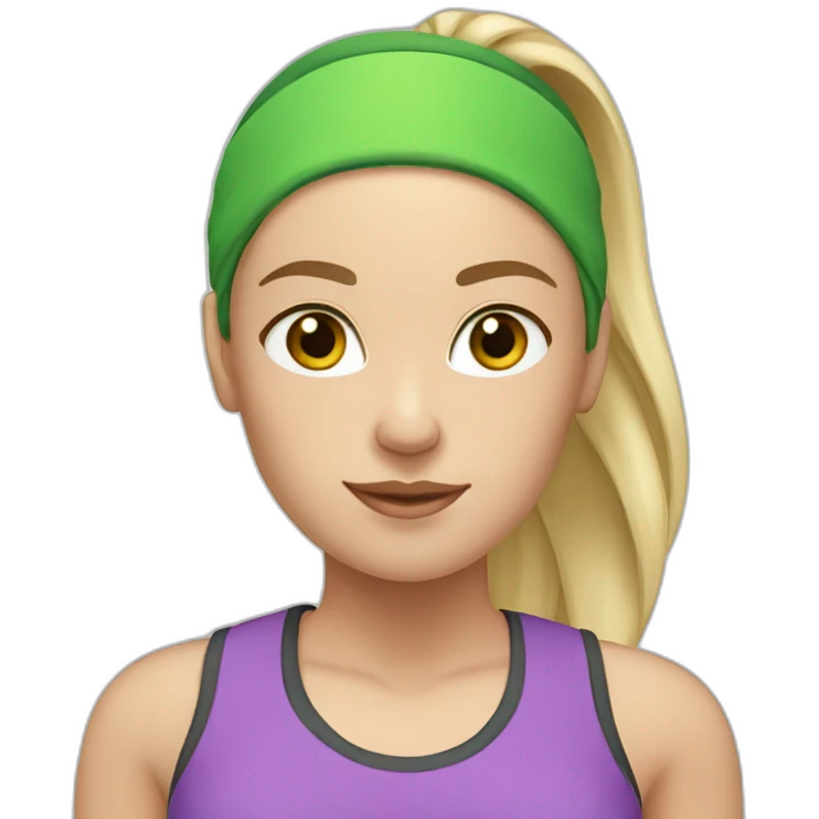 White Female fitness instructor with a green headband and pony tail emoji