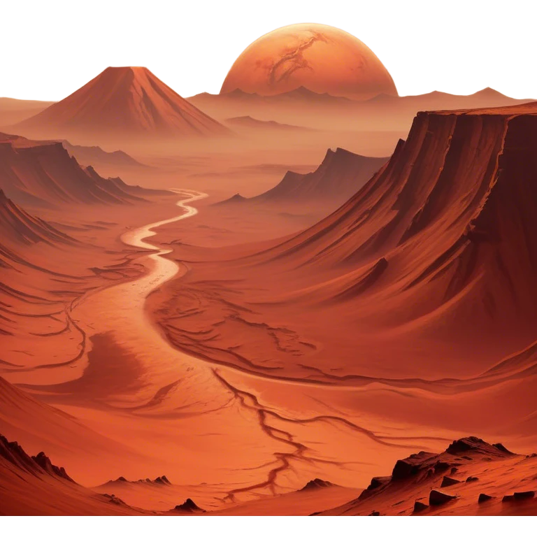 🔥 Cinematic Realistic Mars – A striking, high-resolution image of the Red Planet, featuring its iconic rust-colored terrain, deep canyons, and towering volcanoes. Swirling dust storms can be seen in the thin Martian atmosphere, with sunlight casting long shadows over its desolate, rocky landscape. emoji