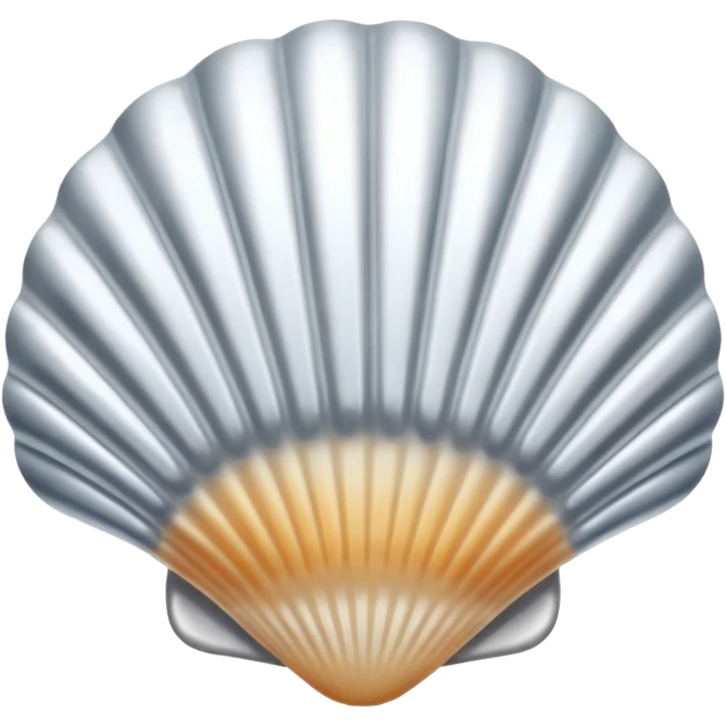 A seashell emoji made of polished silver chrome, smooth curved surface, reflective metallic highlights, elegant minimal design, iOS emoji style, centered, clean white background, soft lighting emoji