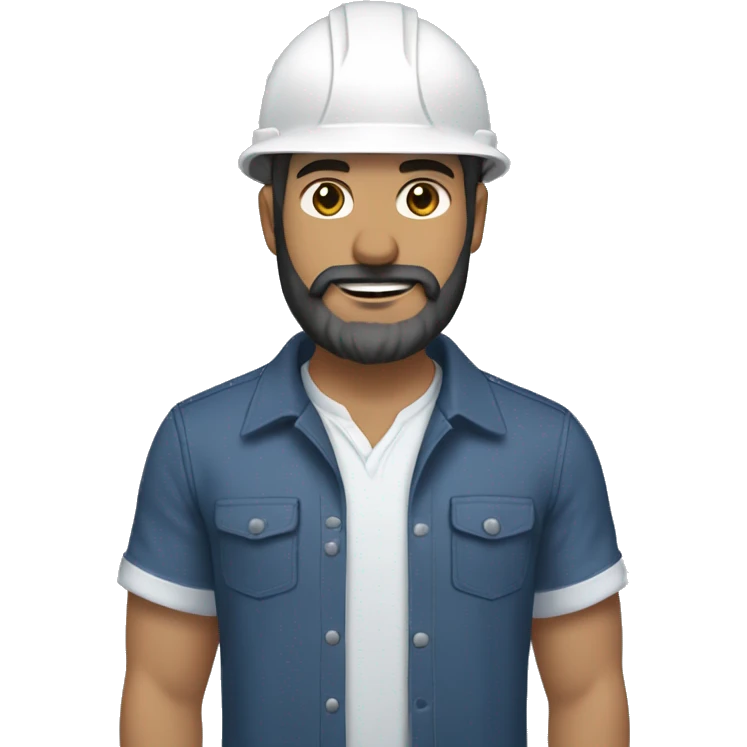 An engineer wearing light blue blouse and dark navy jeans and brown shoes and white helmet and white skin and black beard emoji