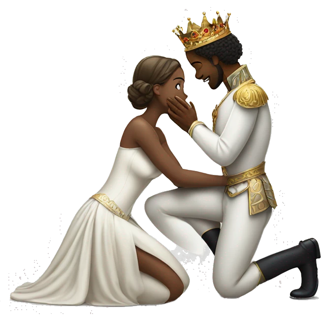 a white prince on his knees kissing the hand of a white princess emoji