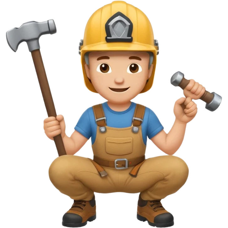 an happy white man with helmet kneeling and knocking with a hammer emoji