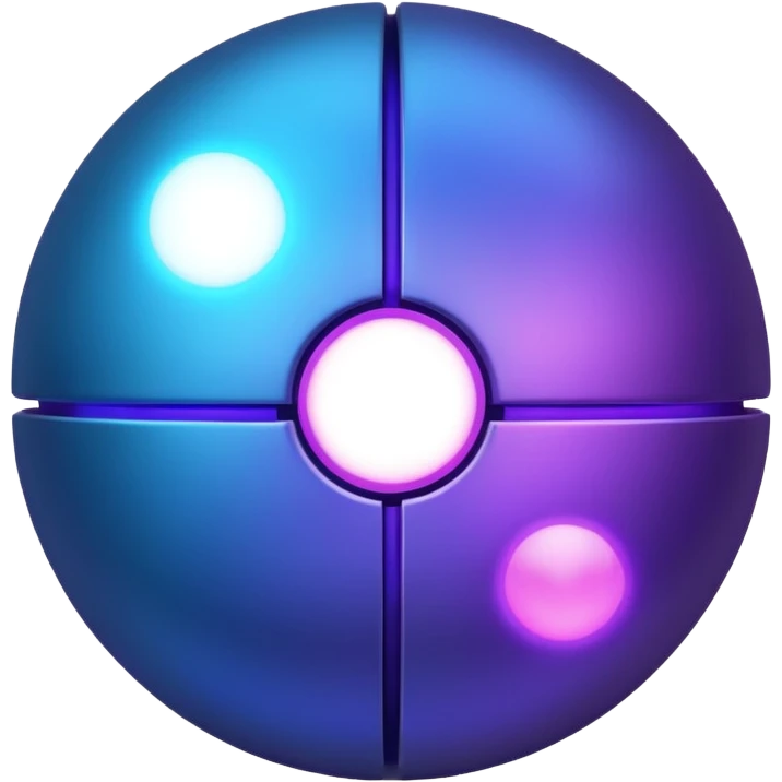 glowing sphere with blue and purple light inside, symbol of energy core, dark background, emoji style, 1:1 emoji