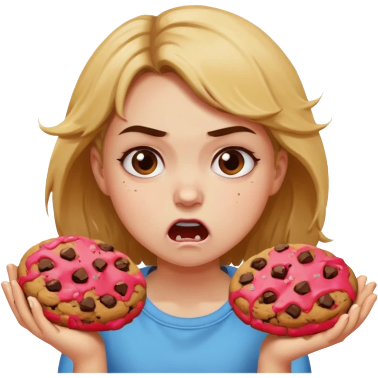 Angry girl that’s eating a lot of cookies emoji
