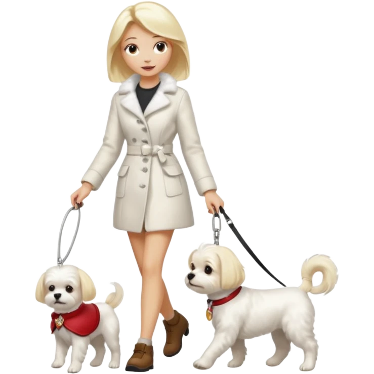 blonde woman walking Maltese dog emoji
